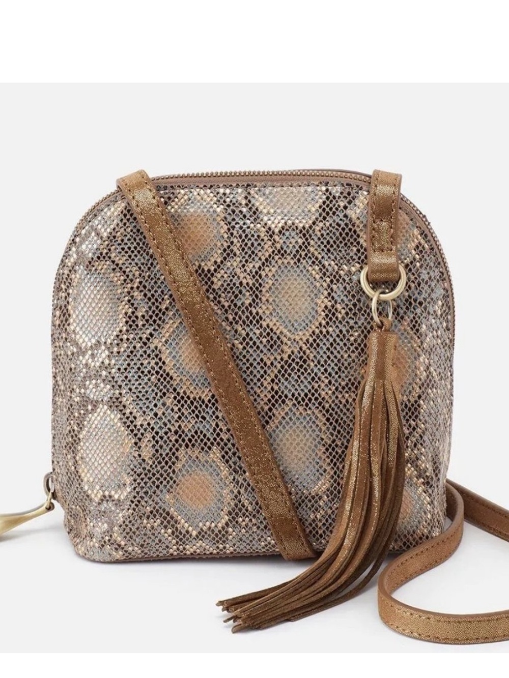 HOBO Nash Crossbody Bag Metallic Python Snakeskin Leather |Boho Fringe Tassel